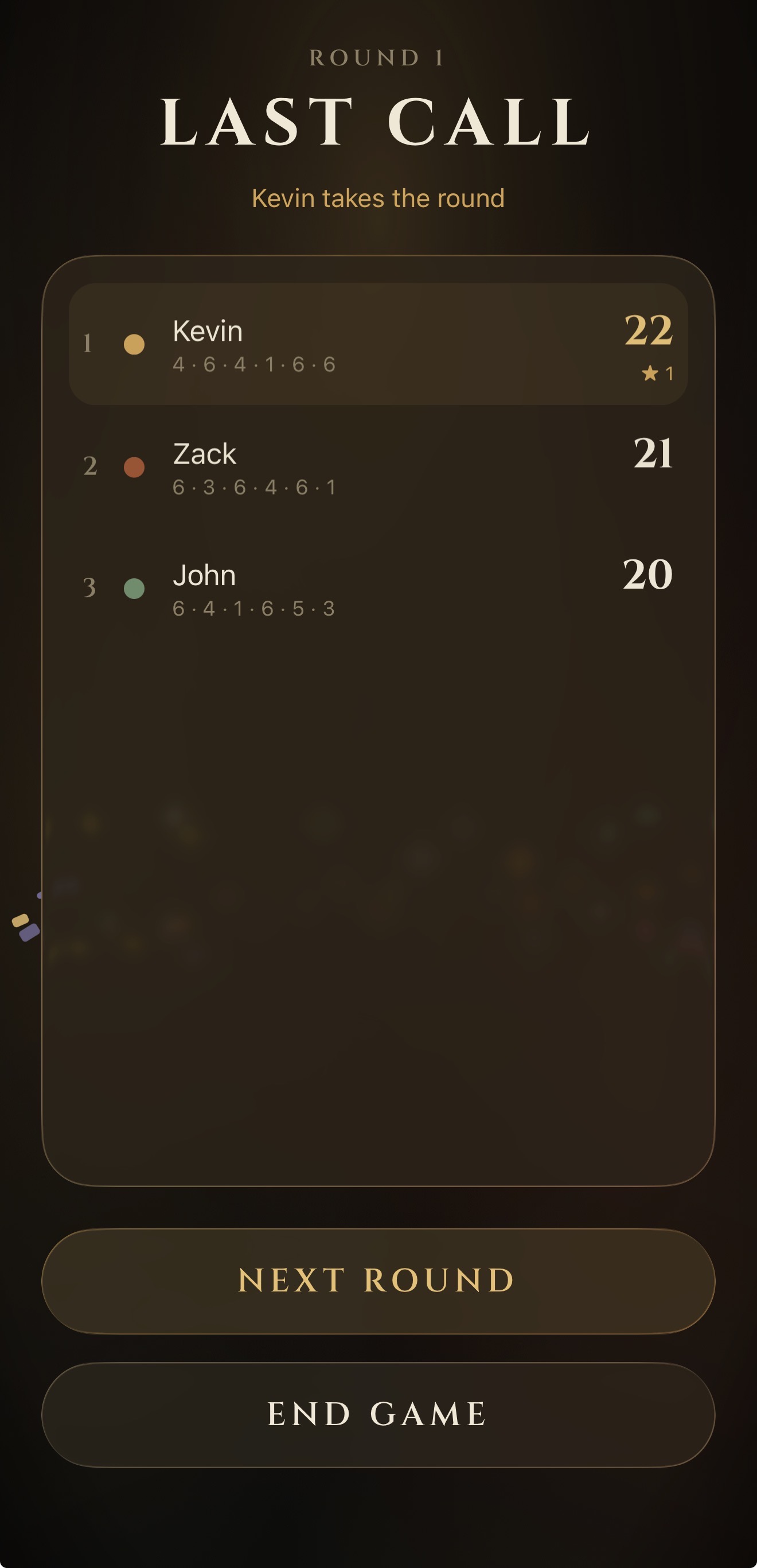 Scoring and round results screen